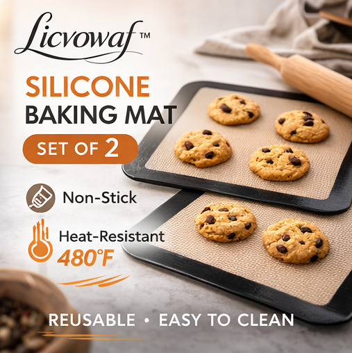 Licvowaf™ Non-Stick Silicone Baking Mat Set – 2-Piece – Reusable, Heat-Resistant for Perfect Baking & Roasting