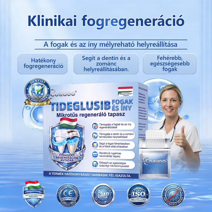 🇭🇺🦷 Mondj búcsút az érzékenységnek és kellemetlenségeknek! 𝐂𝐨𝐚𝐮𝐨𝐨® Tideglusib szájcsíkok – gyors regenerálás a fogaknak és az ínynek 😊